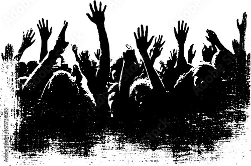 Energetic crowd silhouette in grunge style for urban art design