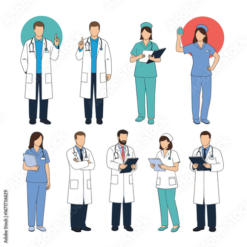 Diverse group of medical professionals standing together ready to provide healthcare services