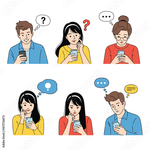 People using smartphones and feeling confused by information overload