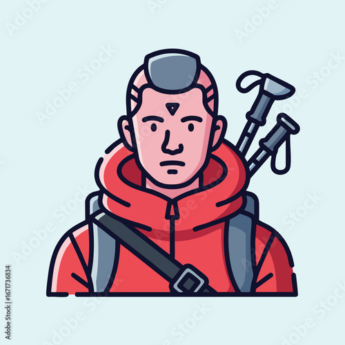Adventurous hiker with backpack and trekking poles ready to explore.