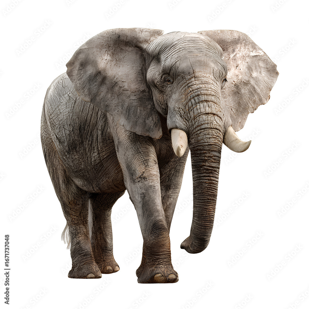 Obraz premium African Elephant with Detailed Skin Texture, Transparent Background PNG