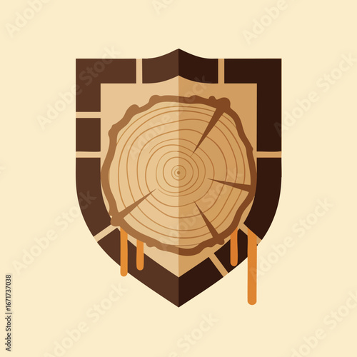 Tree Cross Section Shield Emblem: Nature Protection Concept.