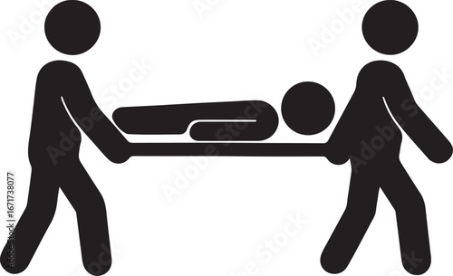 Silhouette Medical Stretcher with Patient and Rescuers