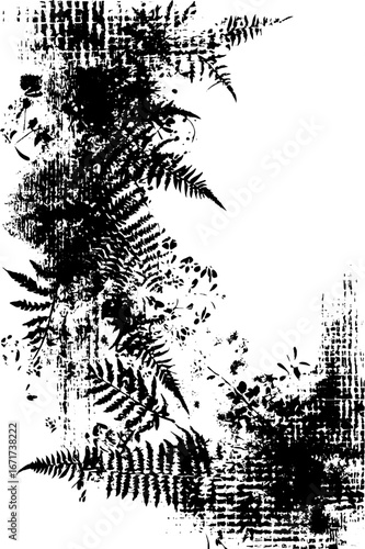 Grunge black and white dried fern design for creative print projects