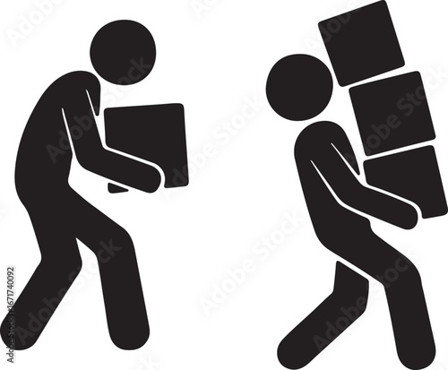 Workers Carrying Boxes Silhouette Icon Vector