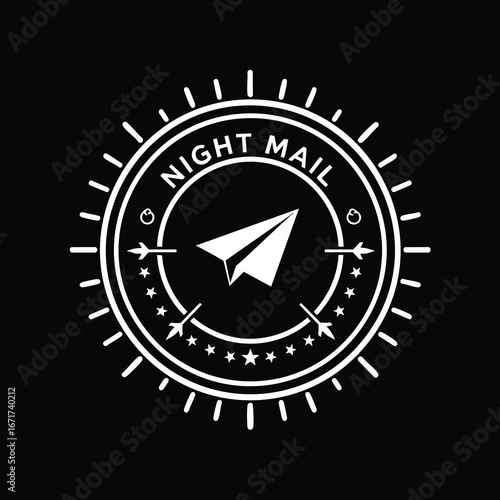 Night Mail Paper Airplane Logo Design.