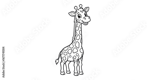 Cartoon giraffe outline for coloring book or educational materials about wildlife and animals