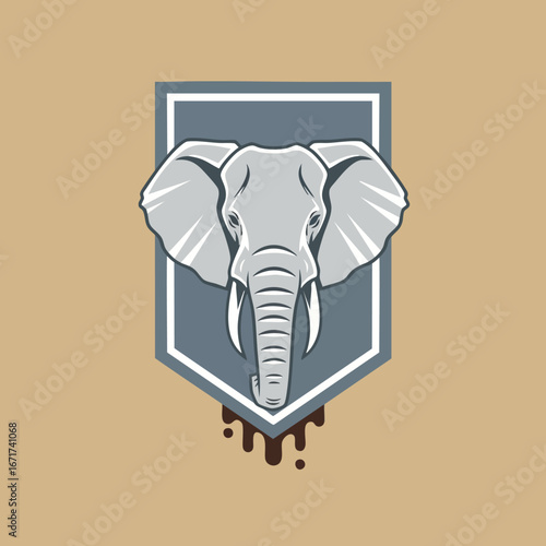 Elephant Head Emblem with Dripping Effect.