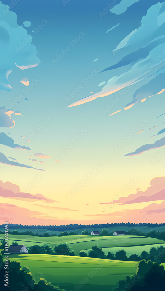 Obraz premium Peaceful Rural Sunset Landscape