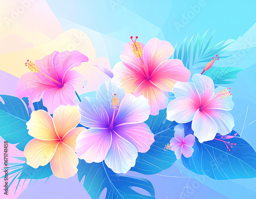 Original name(s): 1756349603693_Firefly_Vector illustration of Hawaiian tropical flowers (hibiscus, plumeria, orchids) drawn