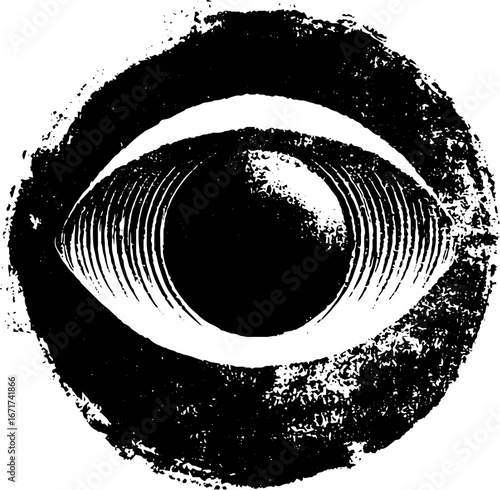 Grunge black and white futuristic eye illustration for design