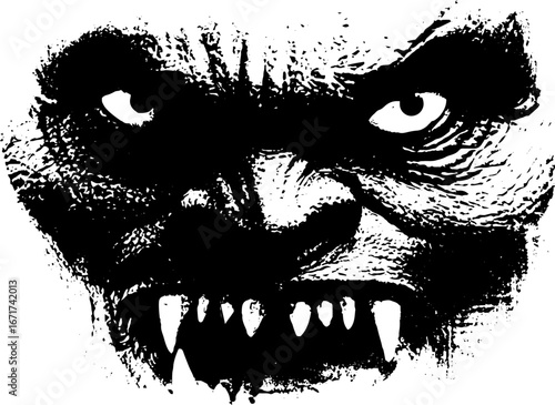 Grunge black and white gargoyle illustration for urban art design