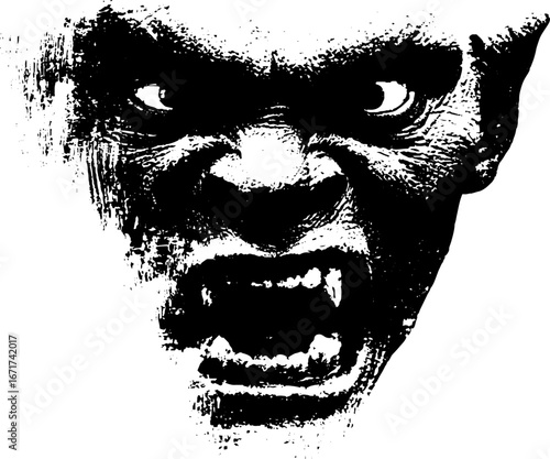 Grunge black and white gargoyle face illustration - urban art design for posters and prints
