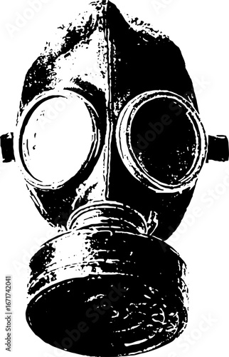 Grunge black and white gas mask illustration for distressed urban art and design