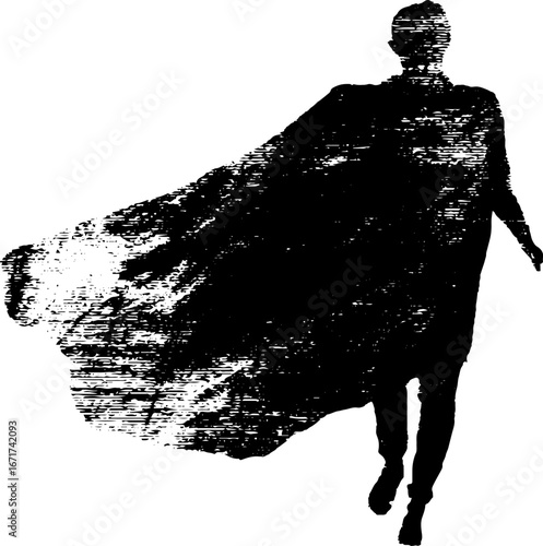 Mysterious ghost silhouette in grunge black and white design for halloween decoration