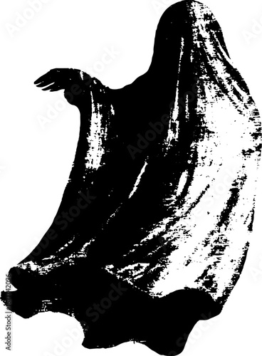 Spooky ghost silhouette in black and white grunge style for halloween design