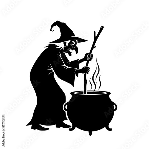 halloween witch with a broom