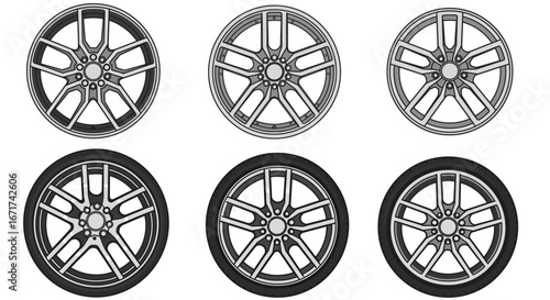 Collection of Different Car Wheels and Rims