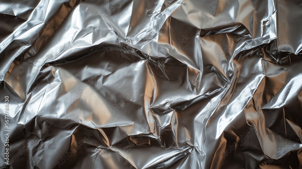 Obraz premium A detailed, textured surface of wrinkled foil with a beautiful light contrast.