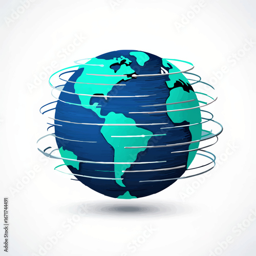 Earth Surrounded by Ribbons Representing Global Connection

