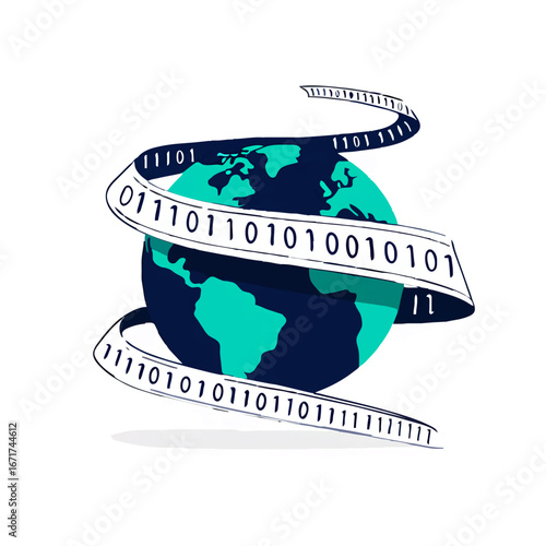 Earth Surrounded by Ribbons Representing Global Connection

