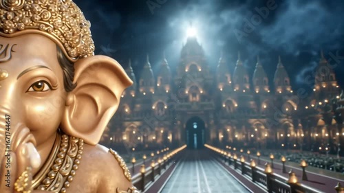 Divine Ganesha Idol Blessing with Glowing Aura Mythology Scene
