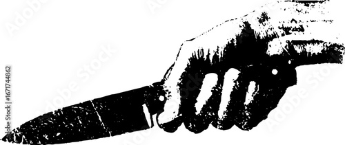 Grunge black and white sketch of hand holding knife for urban art and design