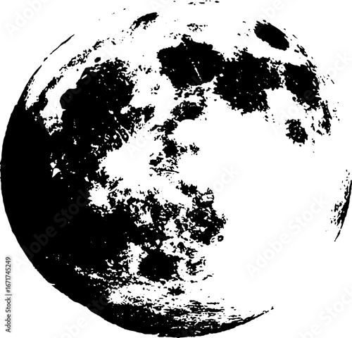 Grunge black and white moon illustration for harvest season design