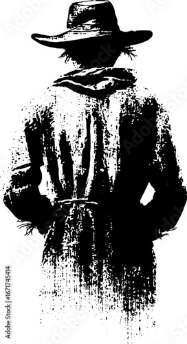 Haunted western cowboy silhouette in grunge style for vintage design concepts