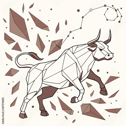 Geometric Taurus Logo Design with Constellation and Abstract Elements