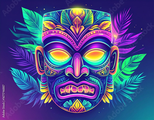 Vector illustration of traditional Hawaiian tiki mask redesigned in modern abstract 