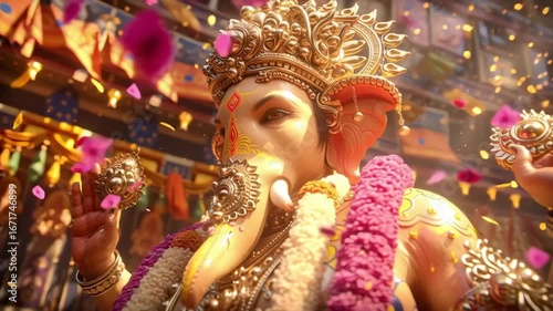 Lord Ganesha Idol Glowing with Divine Aura at Festival