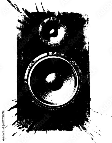 Grunge black and white loudspeaker design for urban art and decor