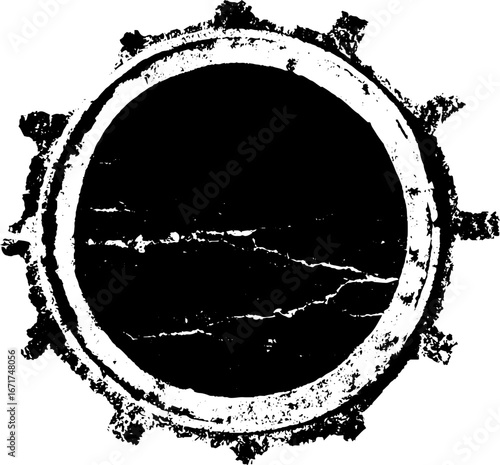 Grunge black and white manhole cover with distressed texture for urban design