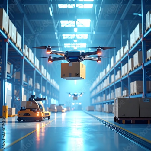 Drone delivery in a modern warehouse