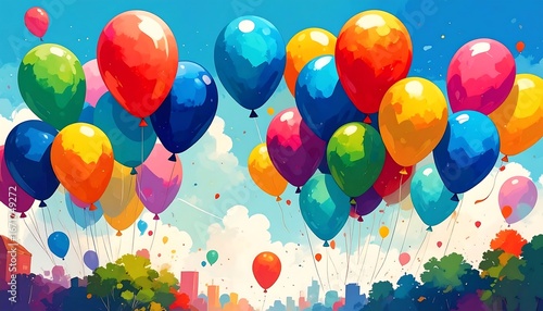 Colorful balloons in a vibrant sky