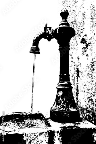 Vintage grunge black and white water faucet stencil design for urban poster art