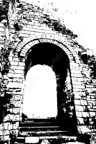 Grunge black and white illustration of ancient stone archway for urban design