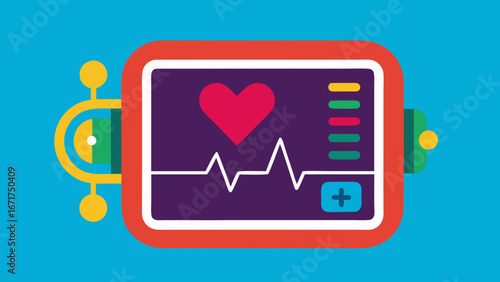 Colorful heart monitor with heartbeat graph and heart symbol representing medical diagnostics and healthcare technology