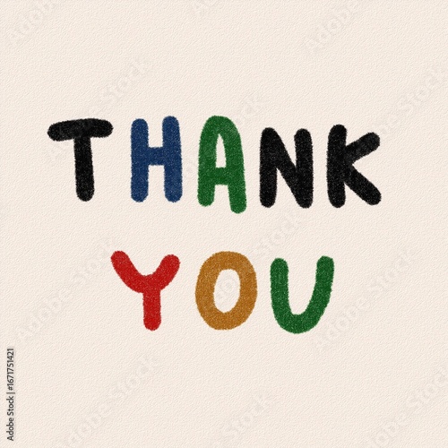 Generative AI, Playful THANK YOU text illustration on solid background