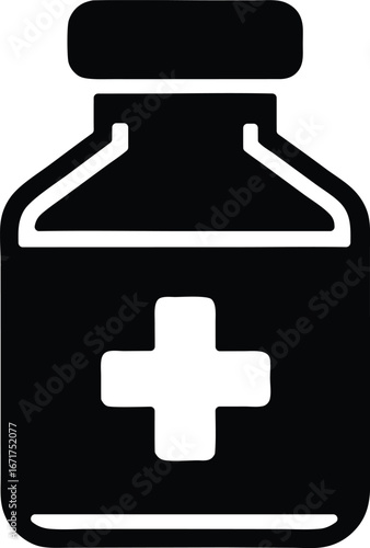 Medicine bottle with cross vector icon.