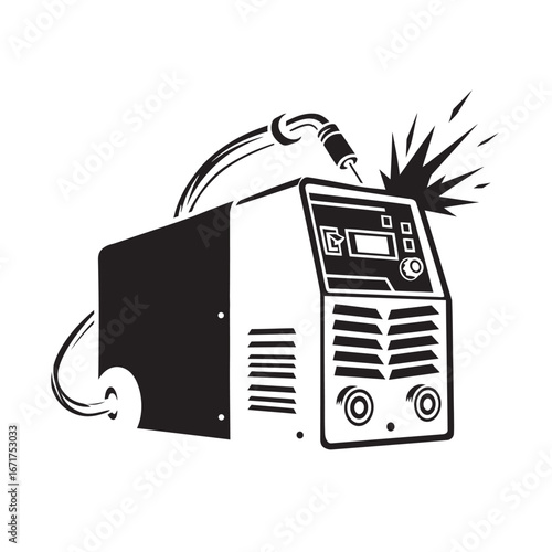 black and white silhouette of a welding machine vector on a white background