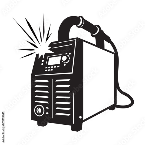 black and white silhouette of a welding machine vector on a white background
