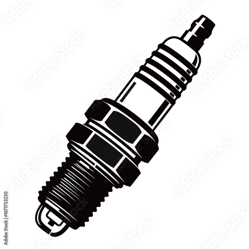 black and white silhouette of a spark plug vector on a white background