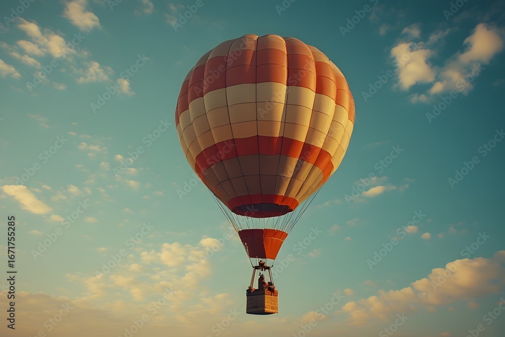 Obraz premium Majestic hot air balloon soars through dreamy sky, offering breathtaking adventure and serene escape.