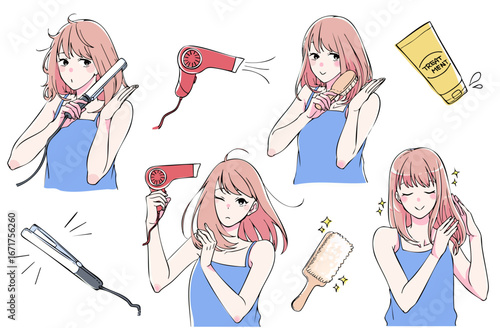 ドライヤーを使ったりストレートアイロンを使う女性