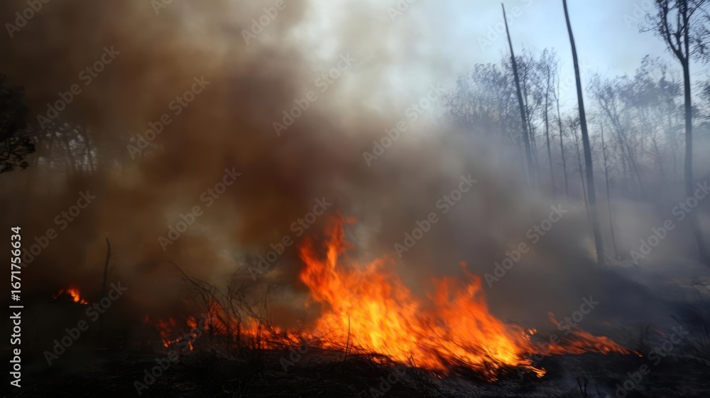 custom made wallpaper toronto digitalIntense woodland fire with orange flames and billowing smoke disrupting nature
