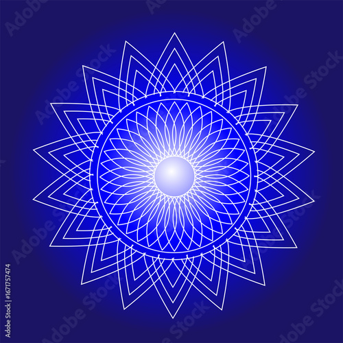 Abstract Mandala with Blue Petal Geometric Design