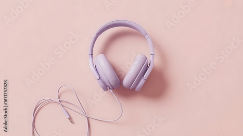 Purple headphones on a pastel pink background