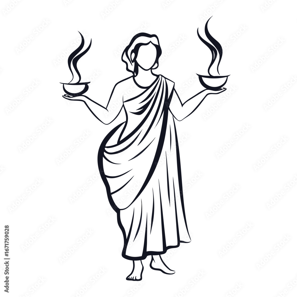 Fototapeta premium Symmetrical Woman with Vessels and Smoke a Symbol of Balance and Spirituality in Simple Black and White Art